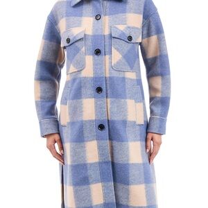 BCBG Baby Blue and Cream Wool Checkered Women's Shacket/Coat Size XL NWT